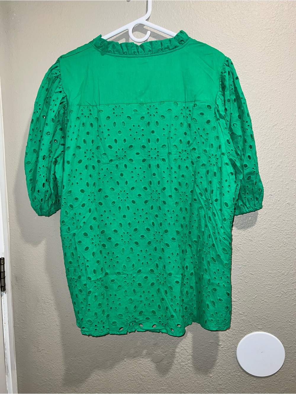 PRETTYGARDEN Green Eyelet Lace Puff Sleeve Blouse NWT XXL Boho Ruffle Neck - Picture 3 of 11